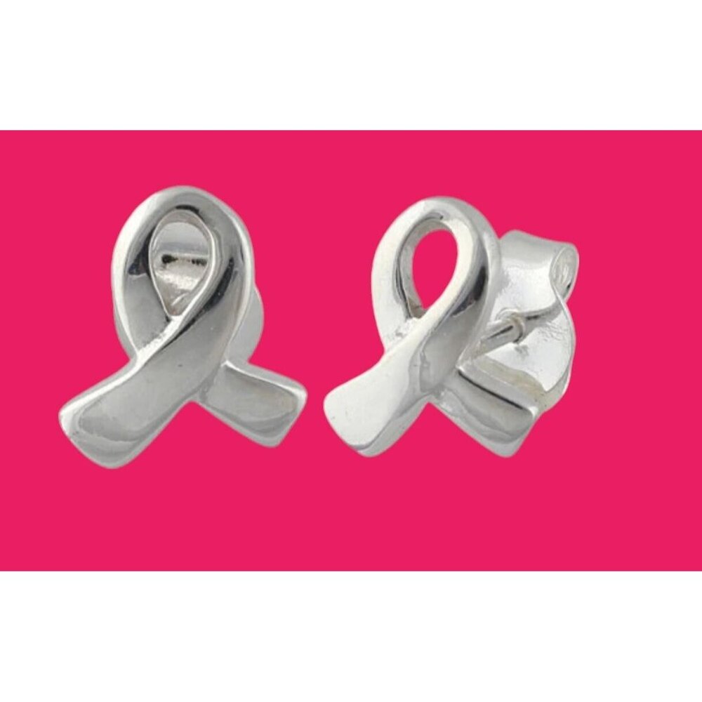 NEW 925 Sterling Silver Breast Cancer Support Awareness Stud Earrings